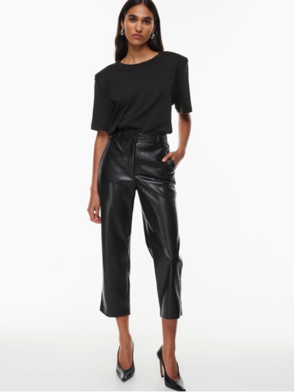 Babaton Black High-Rise Faux Leather Cropped Pants